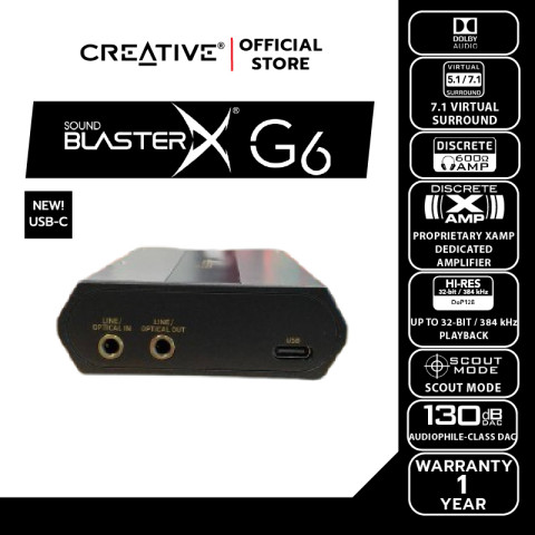 CREATIVE SOUND CARD Sound Blaster G6 USB-C External USB Sound Card -  ซาวด์การ์ด USB DAC/Amp Image5