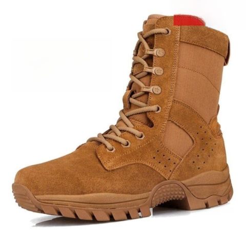 รองเท้าทหารสีน้ำตาลแบบใหม่ รองเท้าฝึกซ้อมกันลื่น รองเท้าทหารแบบสวมถึงเข่า กันน้ำ รองเท้าฝึกซ้อมในทะเลทราย รองเท้าหนังทนทาน Image5