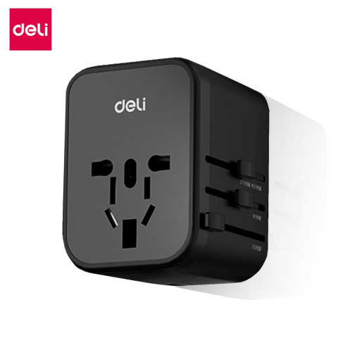 Deli หัวแปลงปลั๊กไฟ อะแดปเตอร์ปลั๊กสากล หัวชาร์จต่างประเทศ USB TypeC แรงดันไฟ110-230V Travel Adapter