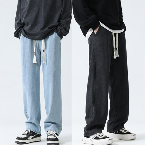 กางเกงยีนส์ลําลองสไตล์ฮิปฮอปทรงหลวมสําหรับผู้ชายย้อนยุคสตรีทยีนส์ Image5