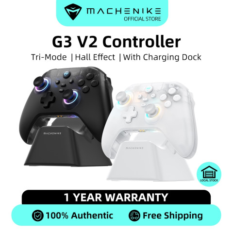 คอนโทรลเลอร์เกมไร้สาย Machenike G3 V2 Tri-Mode พร้อมแท่นชาร์จ แบตเตอรี่ Hall Effect 1000mAh สำหรับ Switch Steam PC Image1