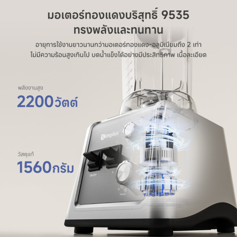 Simplus เครื่องปั่นเชิงพาณิชย์ ความจุ 2,000 มล. ทรงพลัง บดน้ำแข็งได้หลากหลาย ใบมีดสแตนเลส 304 LLJH012 Image4