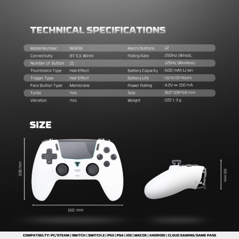 FANTECH จอยเกมมิ่งไร้สาย เชื่อมต่อได้ 2 โหมด Wireless gaming controller รองรับ PC/PS รุ่น WGP16 Image6