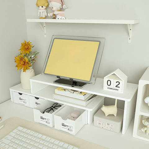 ชั้นวางจอคอม ขาตั้งจอคอม ชั้นวางบนโต๊ะทํางาน พร้อมที่เก็บคีย์บอร์ด จัดระเบียบเดสก์ท็อป