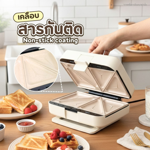 เครื่องทำแซนด์วิชอเนกประสงค์ เปลี่ยนถาดได้หลายแบบ ตั้งเวลาได้ ทำวาฟเฟิล แซนด์วิช ครบในเครื่องเดียว Image2