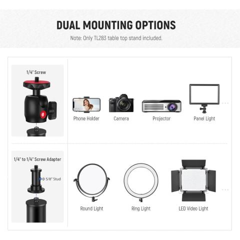 NEEWER 17-40 ที่ยึดโต๊ะกล้อง – หัวบอล 1/4 " + C-Clamp สําหรับ DSLR/แหวนแสง/สตรีมสด Image3