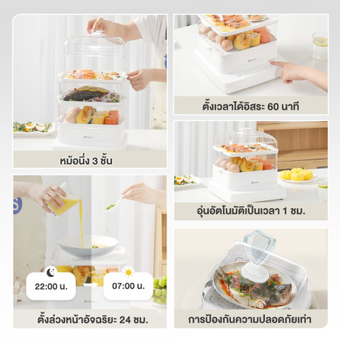 Prenta x Simplus เครื่องนึ่งไฟฟ้าอเนกประสงค์ 3 ชั้น ความจุขนาดใหญ่ 14 ลิตร  ไข่นึ่ง , ขนม , ปลานึ่ง DZEG003 Image5