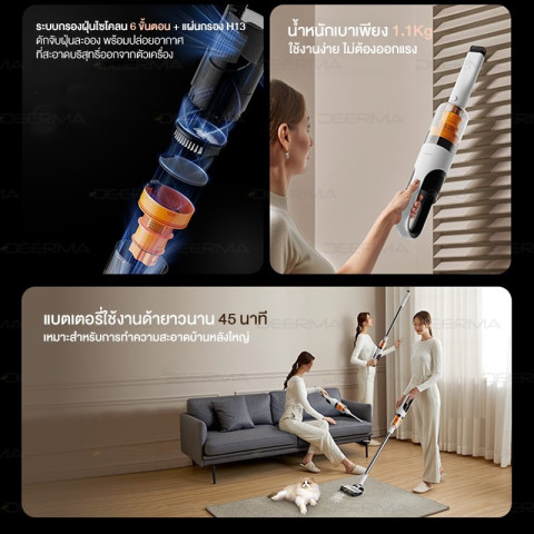 Deerma T10W เครื่องดูดฝุ่นไร้สาย 20Kpa แบบมือถือ พร้อมไฟเขียวส่องฝุ่น น้ำหนักเบาพิเศษ 1.1 Kg เหมาะสำหรับใช้ในบ้าน Image5