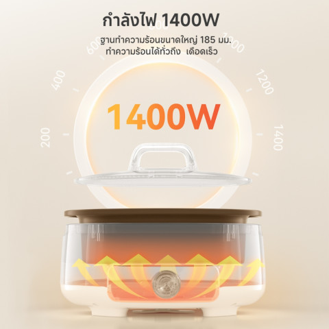 Simplus หม้อต้มไฟฟ้า 4.2 L 1400W ใช้ในครัวเรือน อาหารไม่ติดผิวหม้อ สำหรับ ต้ม ตุ๋น สตูว์ เคี่ยว DHGH002 Image3