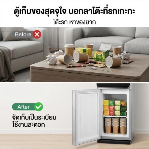 ตู้ทำน้ำร้อนน้ำเย็น 2 ระบบ ตู้กดน้ำ แผงกระจก ป้องกันฝุ่น ล็อกกันเด็ก มีช่องเก็บของ Water dispenser Image4