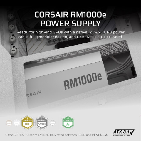 CORSAIR RM1000e White 1000W POWER SUPPLY 7 Year Warranty Cybenetics Gold (CP-9020294-NA) Image2