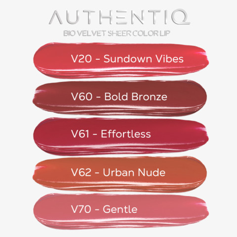 BSC AUTHENTIQ BIO VELVET SHEER LIP ลิปสติกเนื้อเชียร์ สัมผัสเนียนนุ่มแบบกำมะหยี่ มอบความแวววาวให้เรียวปากสวยแบบมีออร่า เม็ดสีชัด ติดทนนาน เกลี่ยง่าย เนียนเรียบไปกับริมฝีปาก Image4