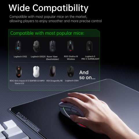 LLANO แผ่นรองเมาส์สําหรับเล่นเกมกระจกนิรภัยพื้นผิวความเร็วสูงเรียบสําหรับ FPS CSGO กันน้ํากันเหงื่อแผ่นกันลื่นสีดํา Image8