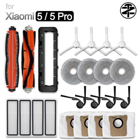 [ยอดขายแบทช์]อุปกรณ์เสริม Xiaomi Robot Vacuum 5 / 5 Pro: แปรงหลัก, แปรงด้านข้าง, ตัวกรอง HEPA, ผ้าถูพื้น, ฝาครอบแปรงหลัก, ถุงเก็บฝุ่น Image1