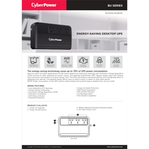 Cyberpower เครื่องสำรองไฟ UPS BU600E-AS / BU650E / BU800E-AS / BU1000EA-AS / BU800ELCD / BU1000ELCD Image5