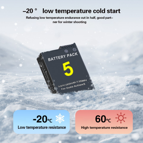 Puantes DJI Osmo Action แบตเตอรี่กล้องแบตเตอรี่ + USB 2-Slot Charger เหมาะสําหรับ Osmo Action 5 Pro/3/4/6/OSMO360 Image5