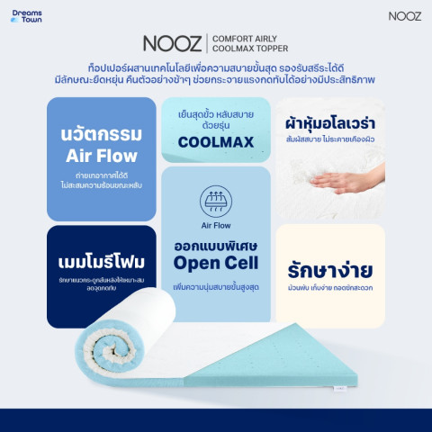 Nooz ท็อปเปอร์เมมโมรี่โฟม ที่รองนอน เพิ่มความนุ่มขั้นสุด มี Cool Gel ช่วยทำให้ที่นอนเย็น รุ่น Comfort The Airly Coolmax Image5