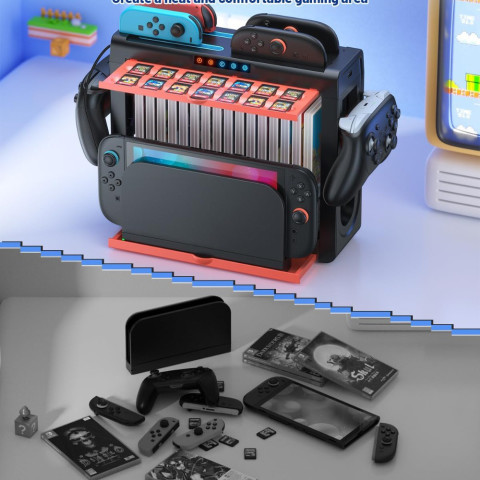 สําหรับสวิทช์ Joycon 1&2 Charger Pro Controller ผู้ถือสวิทช์เกม Storage Tower สําหรับ Nintendo SWITCH & SWITCH 2 / OLED ชาร์จ Dock Station Image3