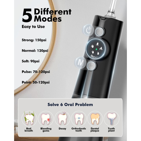 【COD】จัดส่ง 24 ชั่วโมง Bezvoi Y215 Water Flosser 300ML & จอแสดงผล LED ไหมขัดฟันทันตกรรมสําหรับวงเล็บเหงือกอ่อนไหวแบบพกพาทําความสะอาดฟัน กำจัดคราบหินปูน Oral Irrigation ทันตกรรม Cavity Care Image2