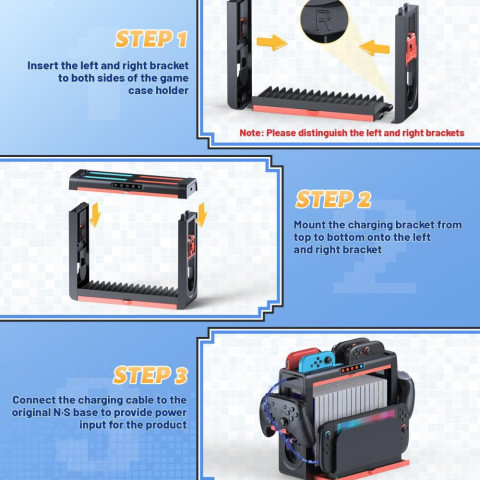 สําหรับสวิทช์ Joycon 1&2 Charger Pro Controller ผู้ถือสวิทช์เกม Storage Tower สําหรับ Nintendo SWITCH & SWITCH 2 / OLED ชาร์จ Dock Station Image5