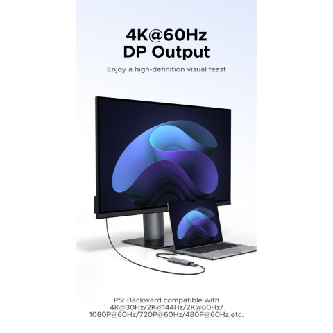 UGREEN อะแดปเตอร์ USB HUB 6-in-1 USB-C to DP 4K60Hz USB-Ax2 USB-Cx2 PD 100W รุ่น 75586 Image4