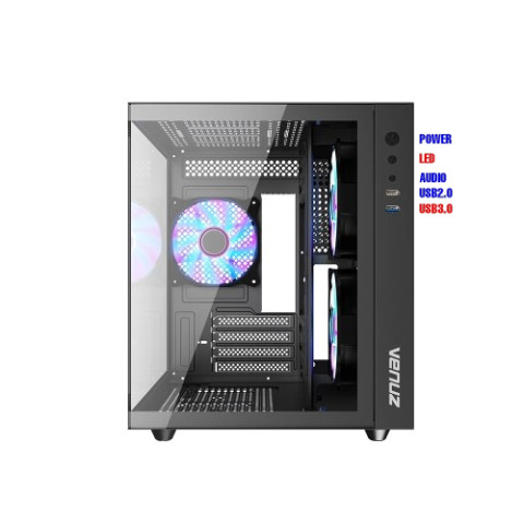 VENUZ Micro ATX Tempered Glass Gaming Case SEA VIEW VC 3393SV BK (รับประกัน1ปี) Image3