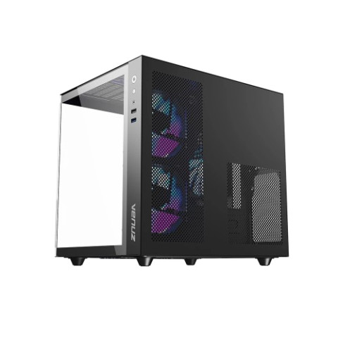 VENUZ Micro ATX Tempered Glass Gaming Case SEA VIEW VC 3393SV BK (รับประกัน1ปี) Image4