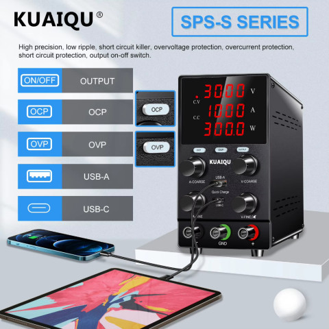【OVP+OCP Short-circuit killer】KUAIQU dc power supply สวิตชิ่งเพาเวอร์ซัพพลาย  เครื่องจ่ายไฟ 30V5A 30V 10A 60V5A 120V3A สำหรับการทดสอบอายุซ่อมโทรศัพท์มือถือ สี่ปุ่มปรับ  NICE POWER  Lab DC Power Supply Image1
