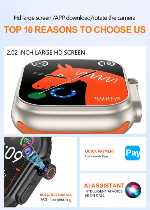 [รองรับการโทรวิดีโอ] Sansumg  B31Ultra รองรับซิมการ์ด 4G/5G สมาร์ทวอทช์ กล้องหมุนได้ 360° GPS NFC หน้าจอสัมผัสเต็มรูปแบบ ตอบกลับข้อความ เวอร์ชันเซลลูล่าร์ RAM 4/64GB ในตัว Google Play Bisa Youtube WhatsApp TikTok รองรับฮอตสปอต นาฬิกาสำหรับผู้ชายและผู้หญิง Image3