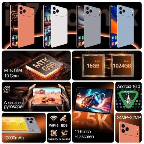[Free Gift: 11 Items] I17 Pro Pad Tablet Dualsim/4G/5G+Wifi 2025 Tablet 11.6 Inch Android 16 16Gb Ram+1Tb Rom 3-Year Warranty Image2