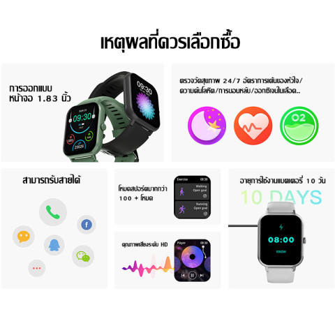 Kinkong 🔥สนับสนุนเมนูภาษาไทย🔥 นาฬิกา smart watch แท้2026 บลูทูธโทร 1.8 นิ้ว สร้อยข้อมือสุขภาพ นาฬิกาสมาทวอช อัตราการเต้นหัวใจ เปลี่ยนวอลเปเปอร์ เครื่องวัดความดันโลหิต IP67 หน้าจอ สมาร์ทวอทช์ มัลติฟังก์ชั่น smart watch for women/men รองรับ Android iOS Image3