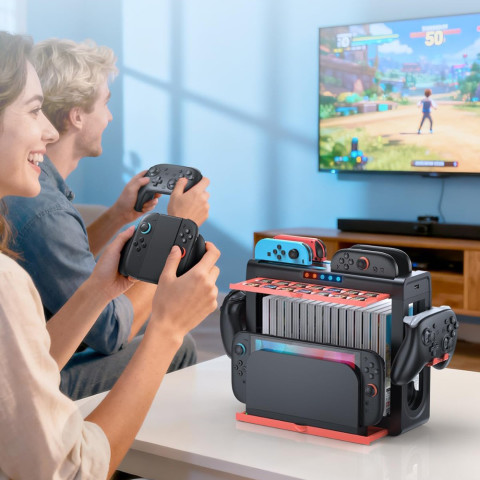 สําหรับสวิทช์ Joycon 1&2 Charger Pro Controller ผู้ถือสวิทช์เกม Storage Tower สําหรับ Nintendo SWITCH & SWITCH 2 / OLED ชาร์จ Dock Station Image7