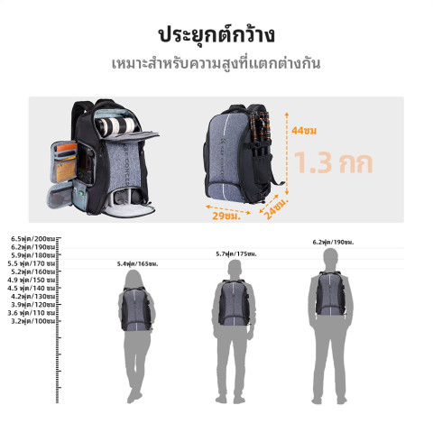 K&F CONCEPT กระเป๋าเป้สะพายหลังการถ่ายภาพ พับเก็บได้ ซิปด้านข้าง ซิปเปิดเต็ม 15.6นิ้ว กันน้ำ 25L Image6