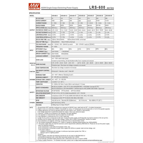 MEAN WELL LRS-600 LRS-600-5, LRS-600-12, LRS-600-15, LRS-600-24, LRS-600-27, LRS-600-36 ,LRS-600-48 LRS-600W Image7