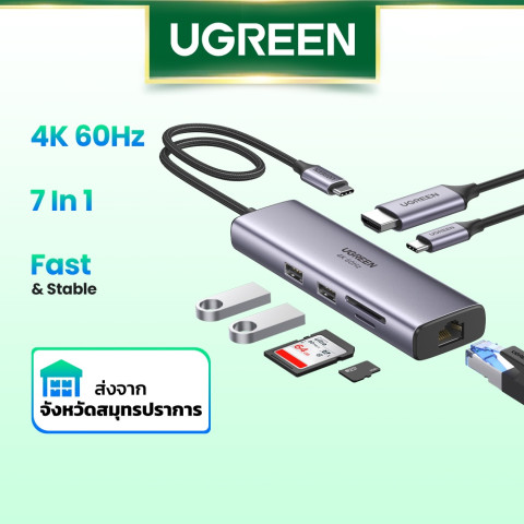 UGREEN ใหม่ • 60hz ฮับอะแดปเตอร์ USB สีเขียว 4K 60Hz USB C เป็น HDMI 2.0 RJ45 USB 3.0 PD อุปกรณ์เสริม สําหรับ Macbook Air iPad Pro M1 PC Image1