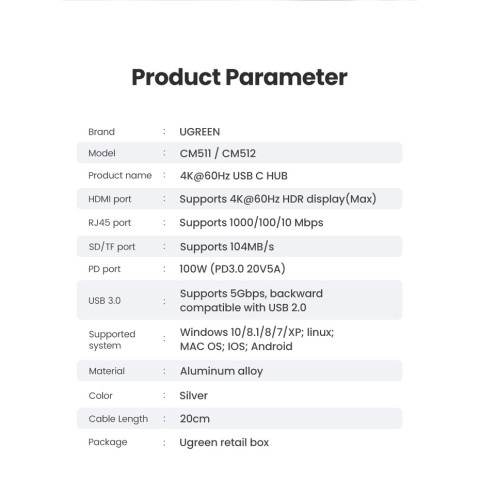 Ugreen อะแดปเตอร์ฮับ USB 4K 60Hz USB C เป็น HDMI 2.0 RJ45 USB 3.0 PD อุปกรณ์เสริม สําหรับ iPad Air 5 4 iPad Mini 6 Macbook Air iPad Pro M1 PC Image7