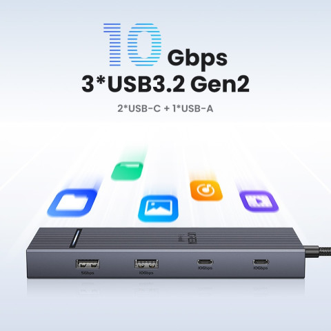 UGREEN 10Gbps Dual HDMI 7-in-1 HUB 4K @ 60hz ประเภท C ถึง HDMI USB3.2 Gen2 10Gbps 2xUSB-C 3.210Gbps 2xUSB-A 3.2 10Gbps PD100W HUB สําหรับ iPad Air M2 Pro 11 "MacBook 1 M3 Image5