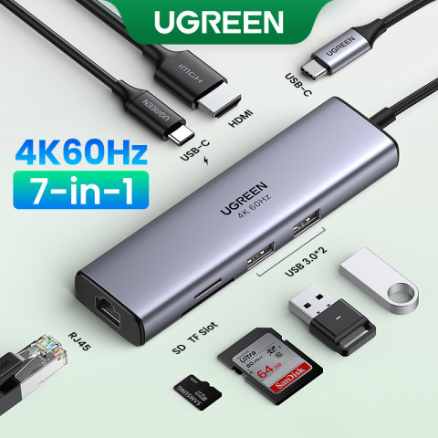 Ugreen อะแดปเตอร์ฮับ USB 4K 60Hz USB C เป็น HDMI 2.0 RJ45 USB 3.0 PD อุปกรณ์เสริม สําหรับ iPad Air 5 4 iPad Mini 6 Macbook Air iPad Pro M1 PC Image1