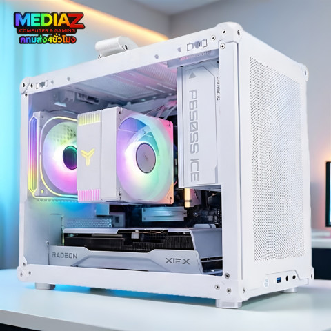 เคสเล็ก ขาว ดำ รับการ์ดจอยาว หิ้วได้ ฝากระจก Jonsbo C6 MAX Case mATX White Handle Media Z Image1