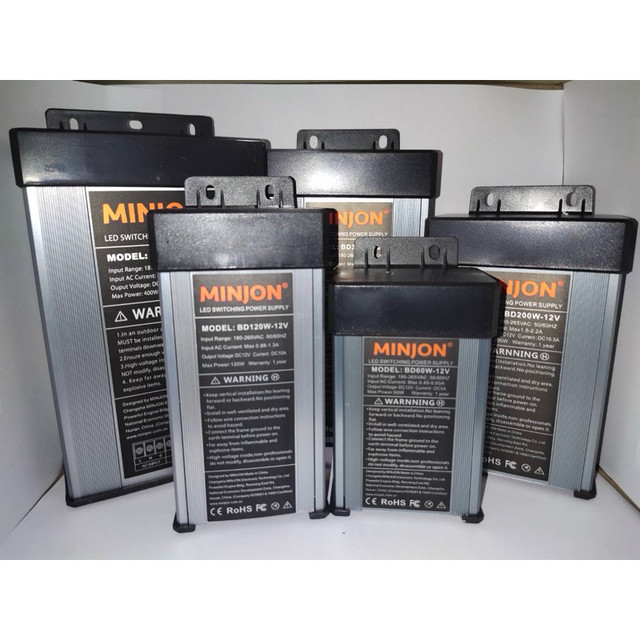 หม้อแปลงPower Supply 12V กันฝน แรงดันไฟ : DC 24V กำลังไฟ : 60W-400W สำหรับติดป้ายไฟและงานตกแต่งไฟประดับ