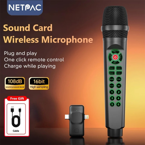 NETPAC Soundcard Karaoke Microphone Plug And Play RGB ใช้ไลฟ์และร้องเพลง ลดเสียงรบกวน ใช้กับมือถือได้ Image1