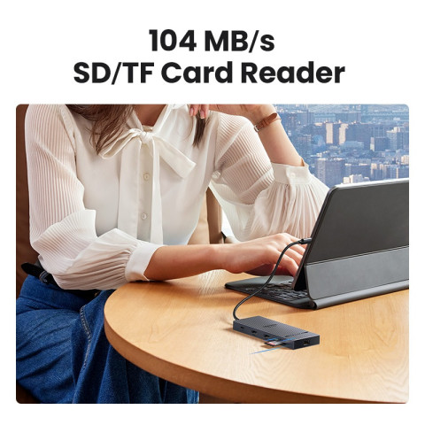 UGREEN 10Gbps Dual HDMI 7-in-1 HUB 4K @ 60hz ประเภท C ถึง HDMI USB3.2 Gen2 10Gbps 2xUSB-C 3.210Gbps 2xUSB-A 3.2 10Gbps PD100W HUB สําหรับ iPad Air M2 Pro 11 "MacBook 1 M3 Image8