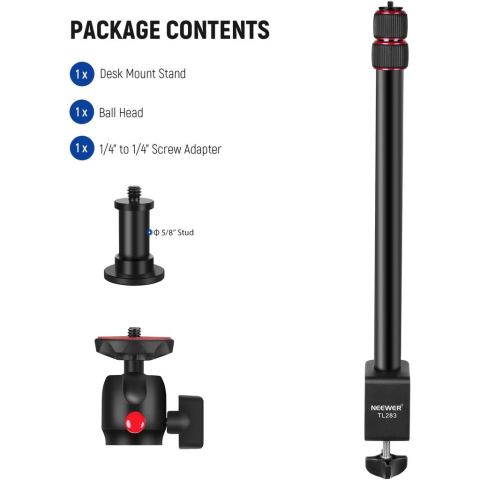 NEEWER 17-40 ที่ยึดโต๊ะกล้อง – หัวบอล 1/4 " + C-Clamp สําหรับ DSLR/แหวนแสง/สตรีมสด Image7