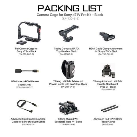 TILTA กล้อง Cage Pro Kit Compact Top Handle ที่จับไฟด้านข้างพร้อมRun/Stop & Cable HDMI Clamp & Cable (กรงกล้องเต็ม) Sony a7 IV, a1, S3, R4, 73, R3, A9 Image6
