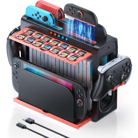 สําหรับสวิทช์ Joycon 1&2 Charger Pro Controller ผู้ถือสวิทช์เกม Storage Tower สําหรับ Nintendo SWITCH & SWITCH 2 / OLED ชาร์จ Dock Station Image1