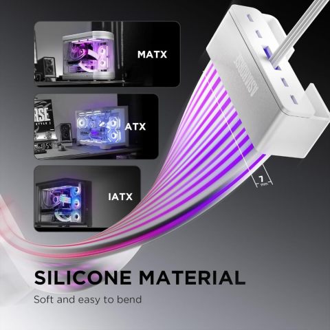 ที่ครอบสายพาวเวอร์ซัพพลาย Asiahorse ARGB ATX 24-pin PSU Cover with 108 LEDs - White Image6