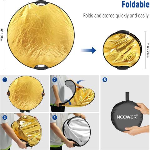 NEEWER 32"/80 ซม. 5 in 1 ชุดสะท้อนแสงแบบพับได้แบบใช้มือถือ, RF-80II Image6