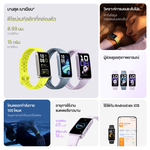 [4.3 20.00 - 4.6 | ลดสูงสุด 15%*] HUAWEI Band 10 | สมาร์ทวอทช์ | ตัวเรือนอะลูมิเนียมดีไซน์หรู | การวิเคราะห์การนอนหลับระดับโปร Image2