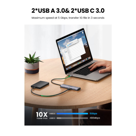 UGREEN รุ่น 15395 อะแดปเตอร์ฮับ 4in1 HUB USB-A 3.0 x2 / USB-C 3.0 x2 รองรับ Macbook Image2