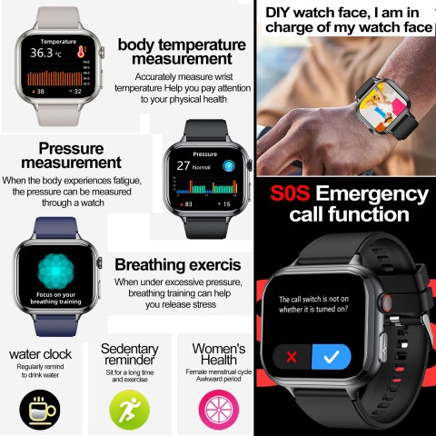นาฬิกาข้อมืออัจฉริยะสำหรับผู้ชายและผู้หญิงTK17สมาร์ทวอท์ช ECG ระดับน้ำตาลในเลือดกรดยูริคตรวจสอบไขมันในร่างกายห้าอวัยวะสำหรับผู้ชายผู้หญิงสร้อยข้อมือโทรผ่านบลูทูธนาฬิกาข้อมือสายรัดข้อมือฟิตเนสกีฬากันน้ำสำหรับ Android และ IOS Image4